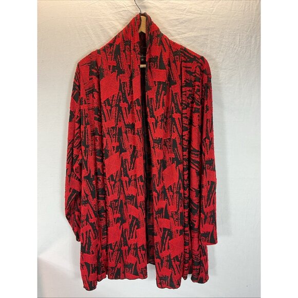 Calessa Red/ Black abstract Long lightweight Cardigan 3X office 3/4‎ sleeve - Picture 1 of 7